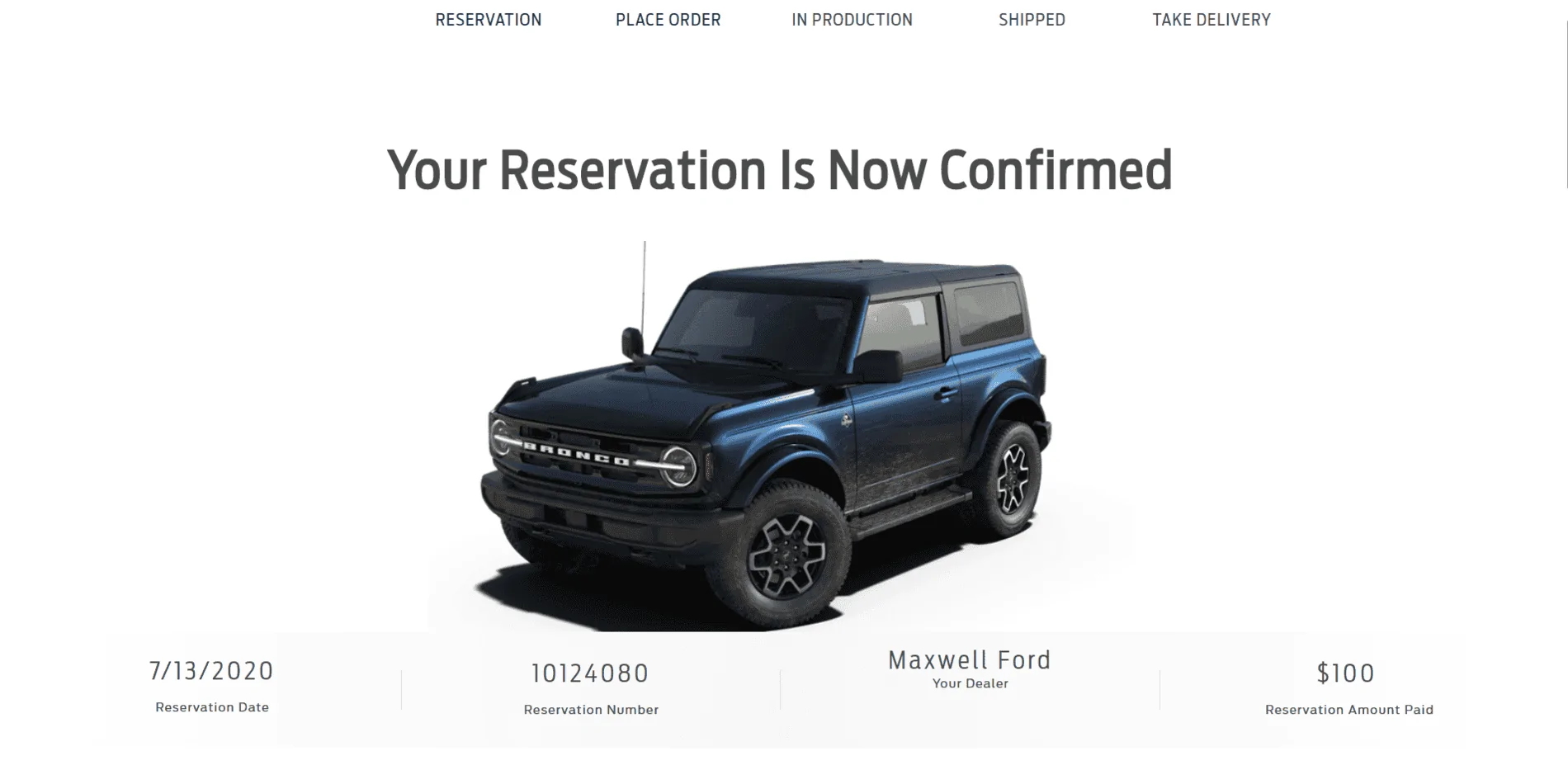 Ford Bronco Bronco Reservations Tracking List & Stats [Enter Yours!] confirmation