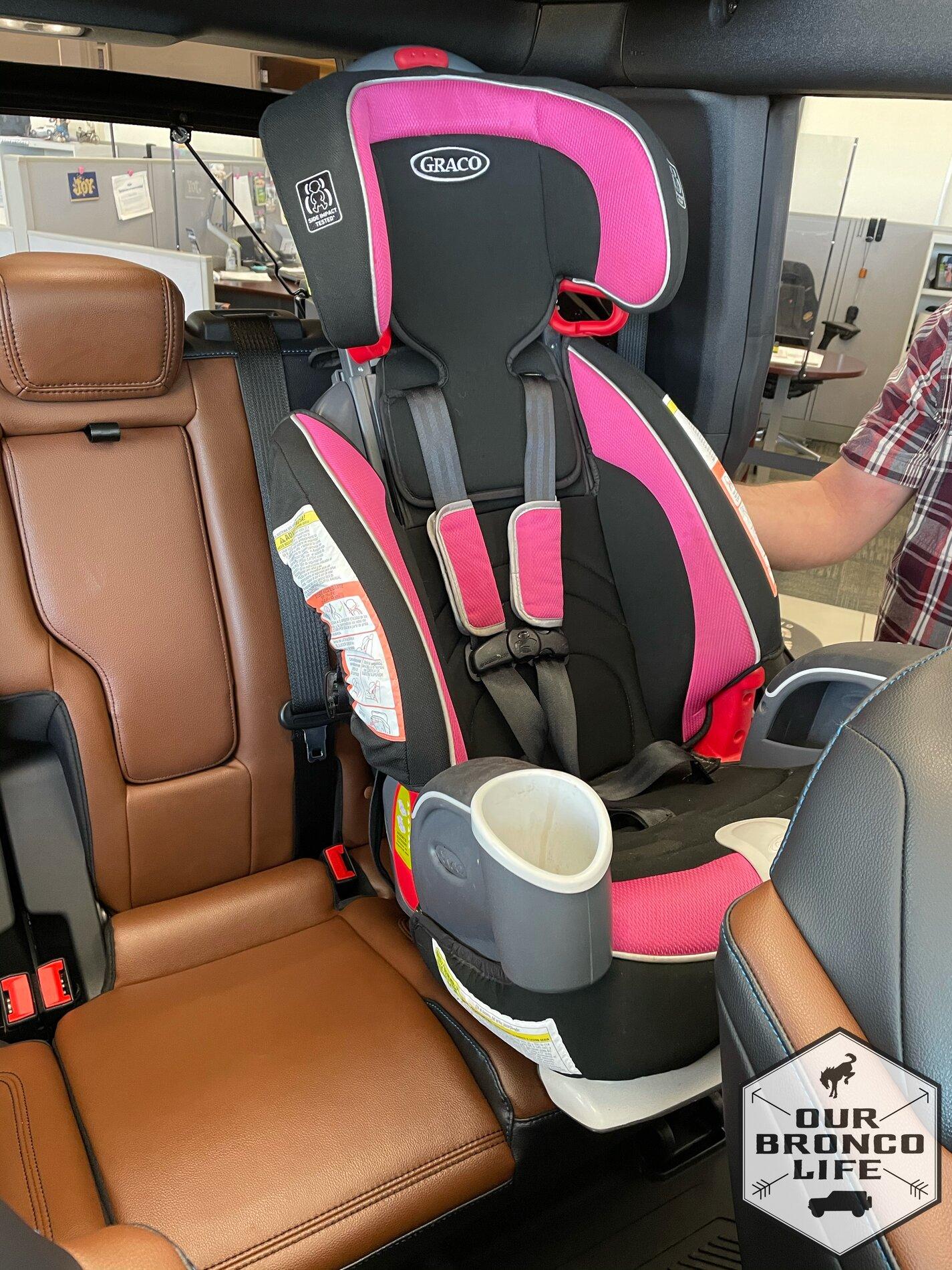 Ford Bronco Rear child car seat installed in 4 door 2021 Bronco 9913359D-2242-4FAA-9D49-E89DFBA1BDB1