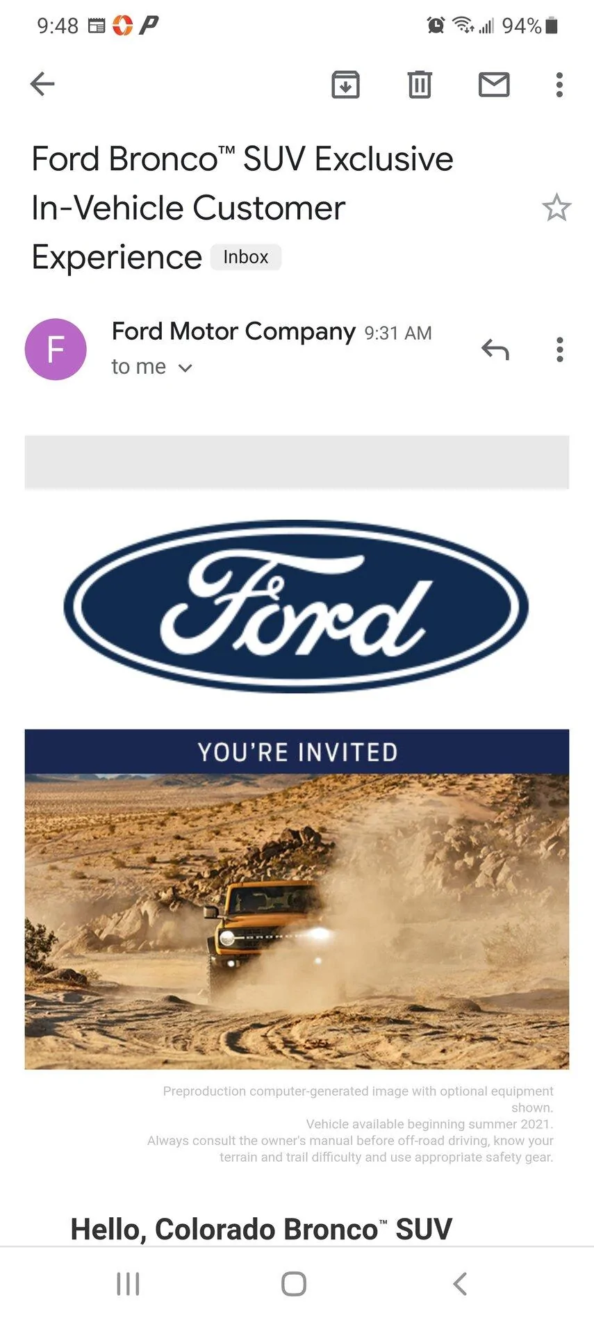 Ford Bronco Moab, UT Bronco In-Vehicle Experience Screenshot_20210323-094852_Gmail