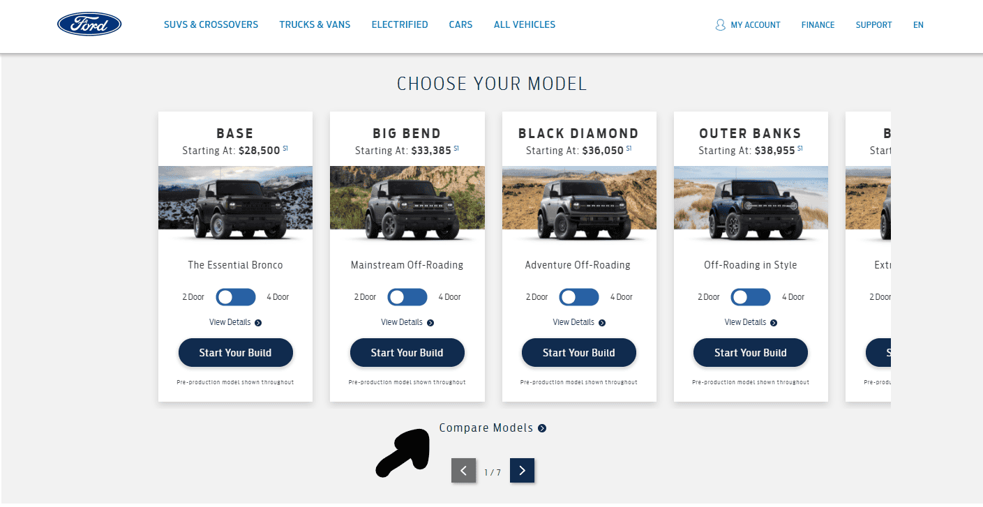 Ford Bronco New Compare Screen on Ford Site 1616599969475