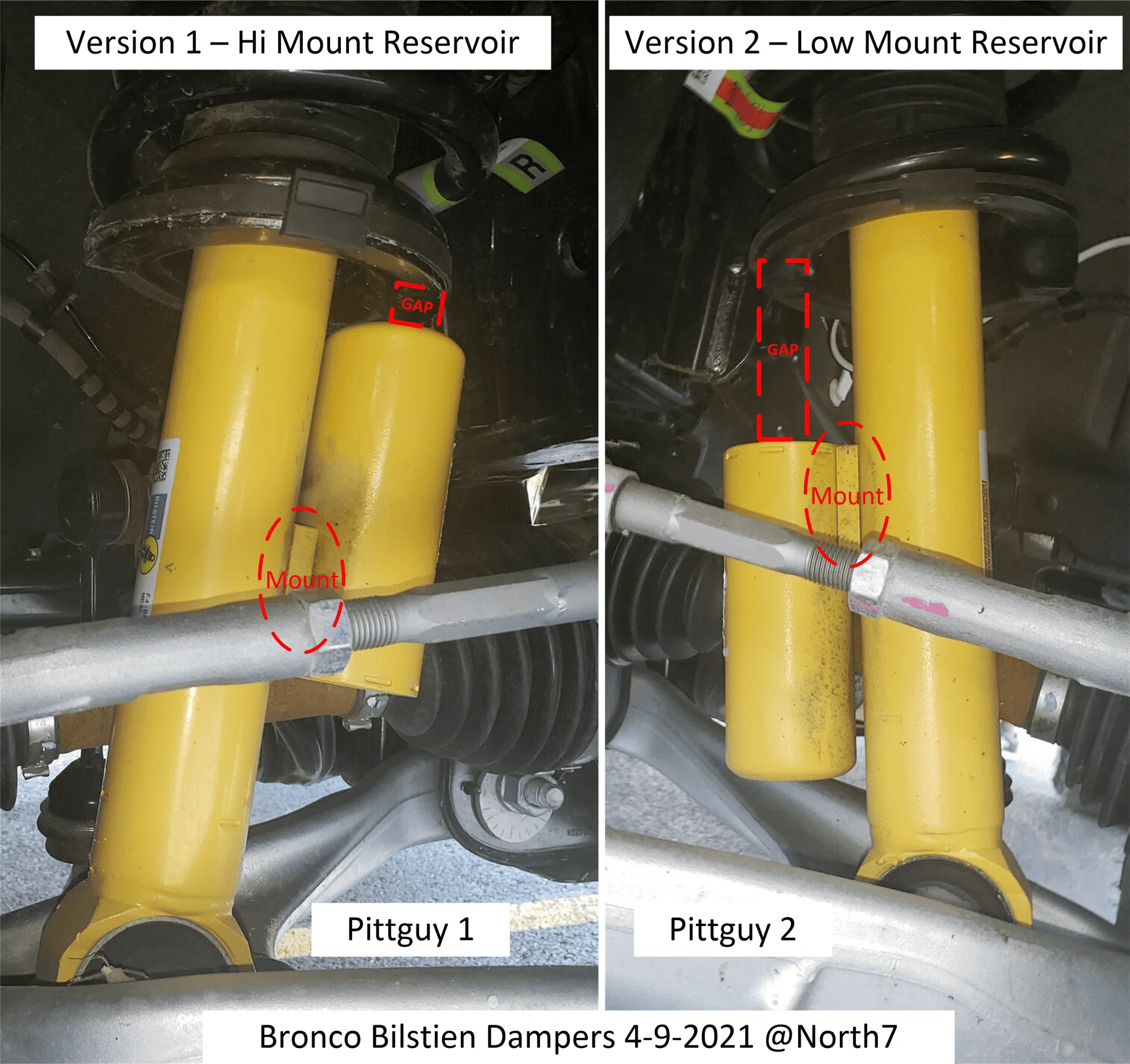 Ford Bronco Bilstein HOSS & Position Sensitive Dampers Part Numbers & Differences Bilstein Hi vs Low Mount Reservoir