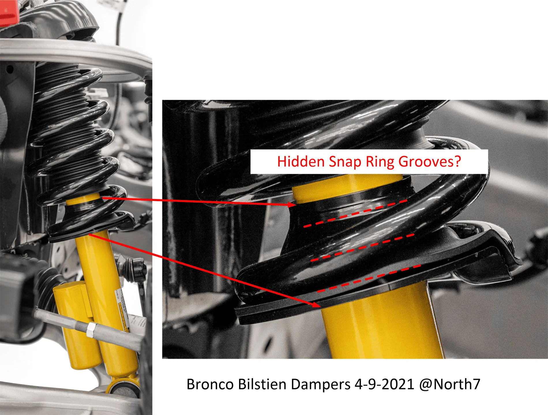 Ford Bronco Bilstein HOSS & Position Sensitive Dampers Part Numbers & Differences Hidden Snap Ring Grooves