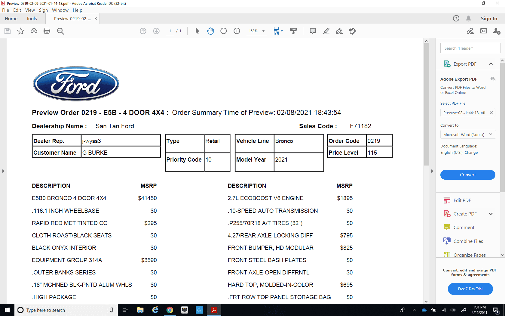 Ford Bronco Order? 1618518703533