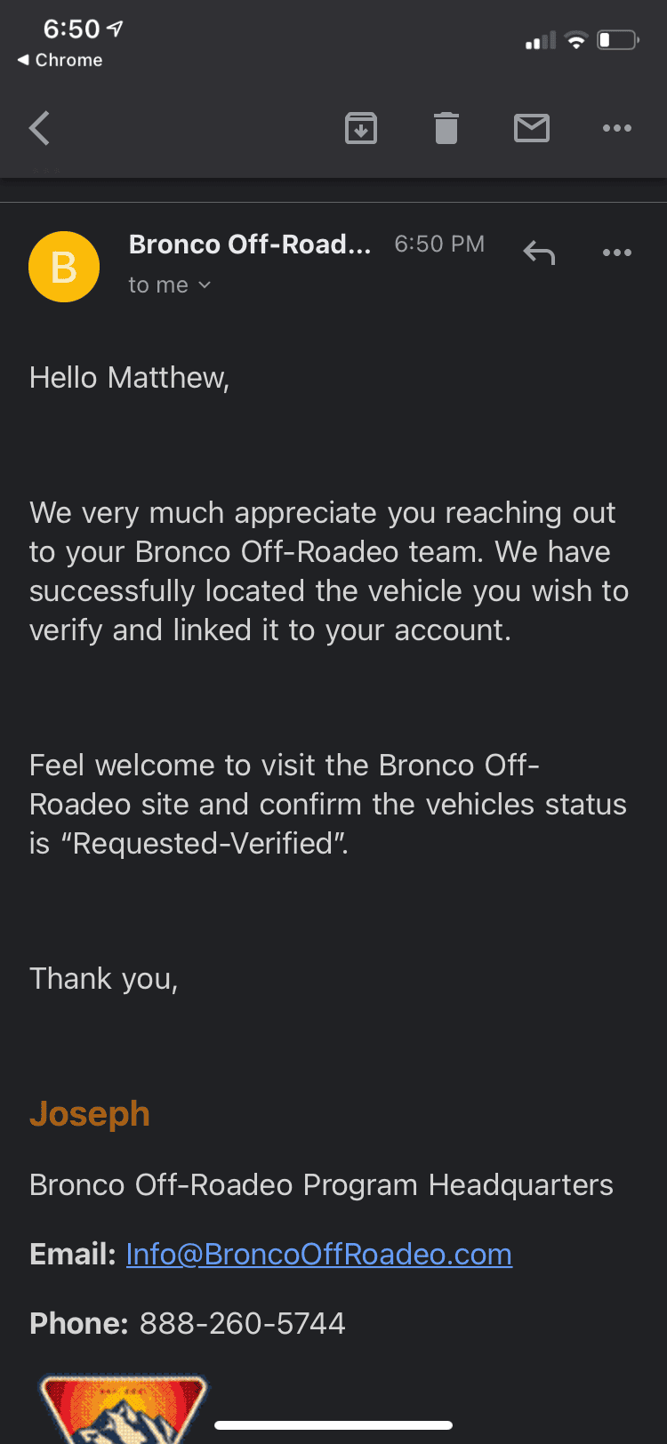 Ford Bronco Off Roadeo Registration successful for anyone yet? 1619563859875