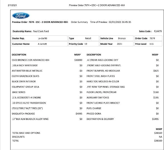 Ford Bronco 2.3 Auto Sasquatch Club Captur