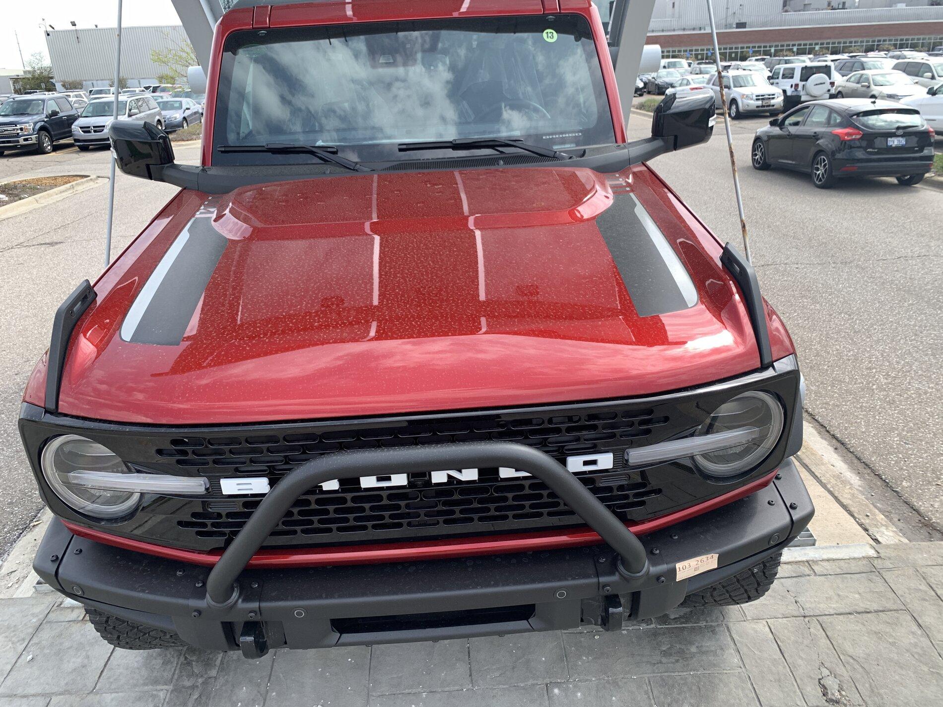 Ford Bronco Decals on the Rapid Red Bronco First Edition + 2 door Wildtrak at MAP 1144EF8E-0199-4742-9E2C-4D8AC1AB1ED6
