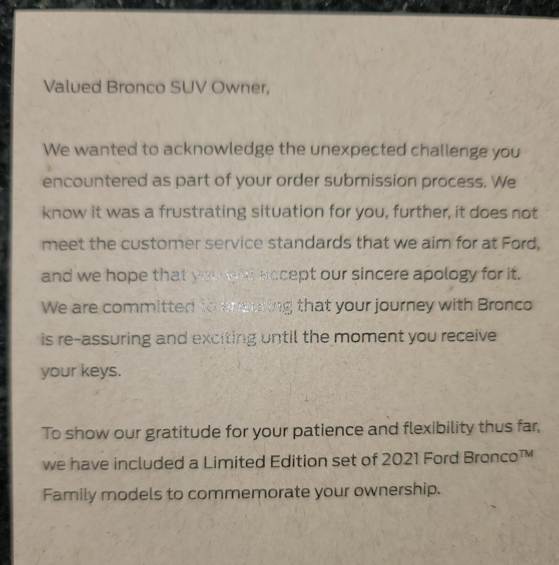 Ford Bronco Received Bronco family diecast models from Ford for converting reservation without consent 20210508_113326