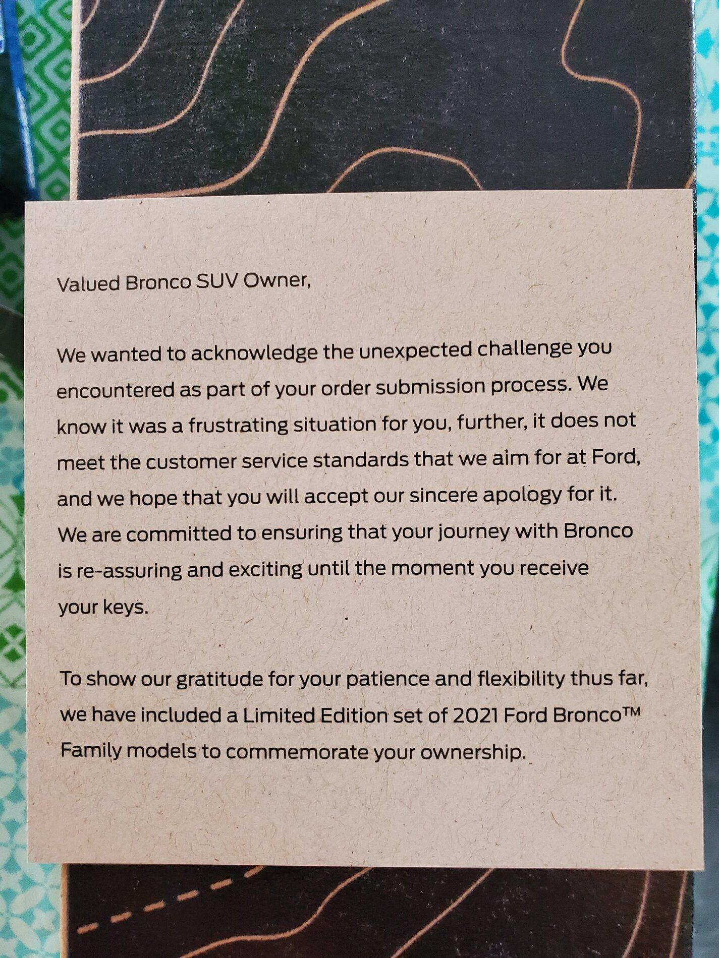 Ford Bronco Received Bronco family diecast models from Ford for converting reservation without consent 20210508_160217