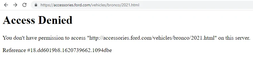 Ford Bronco Accessories website not working properly 1620739956783