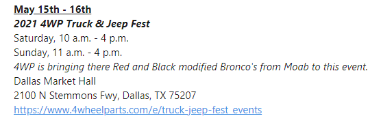 Ford Bronco TEXAS Bronco Event Schedule & Member Photos 1620745859744