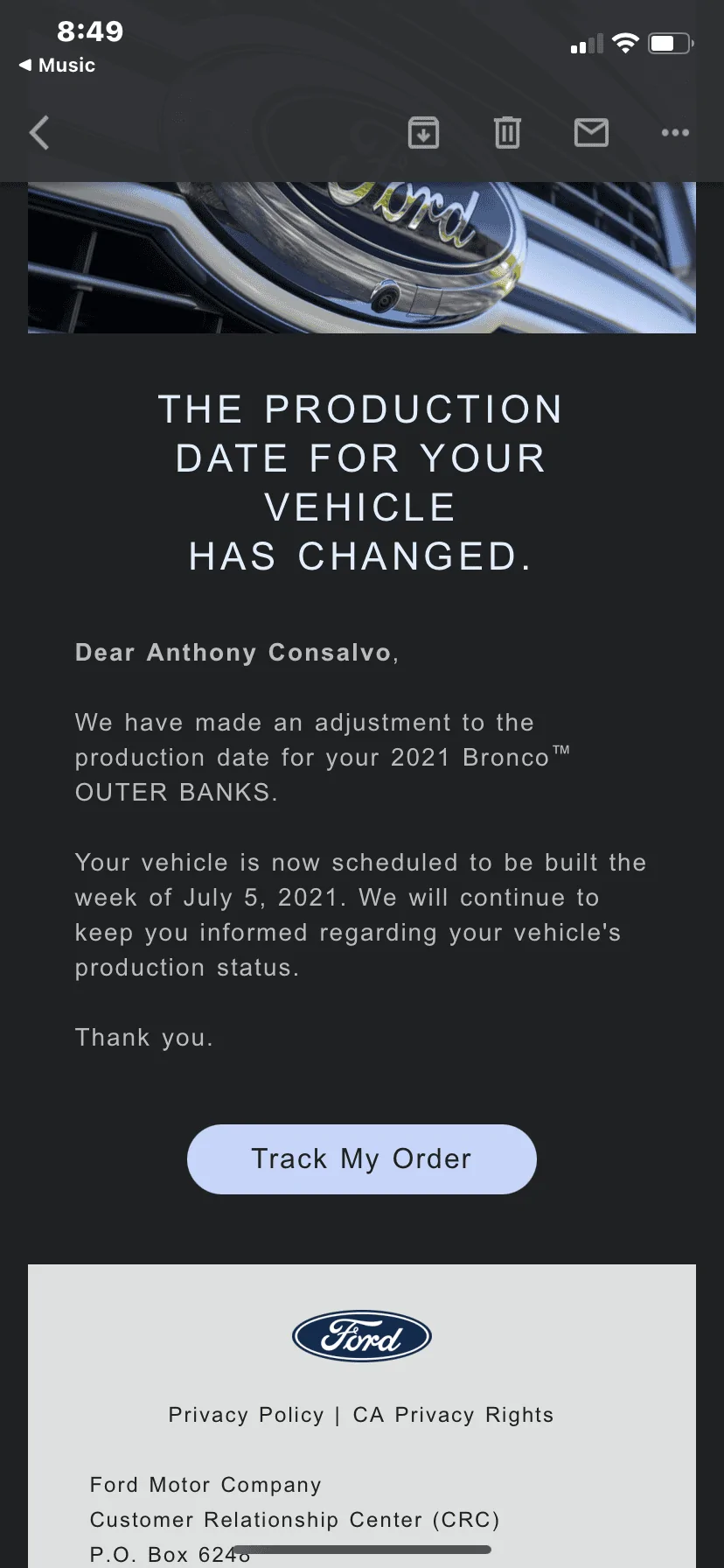 Ford Bronco THE my Bronco production build date has been DELAYED / MOVED BACK thread 52C57EE9-91FD-42C8-AE18-55B06603C01C