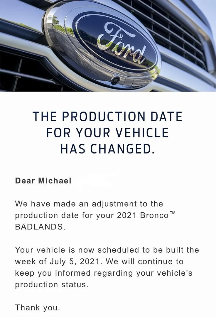 Ford Bronco THE my Bronco production build date has been DELAYED / MOVED BACK thread Bronco-Delay