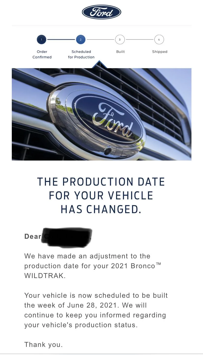 Ford Bronco THE my Bronco production build date has been DELAYED / MOVED BACK thread 200BCE67-AF88-4E1D-9EE0-8C4DE8E9132E