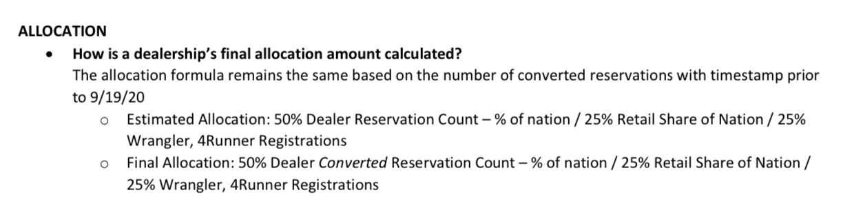 Ford Bronco New Allocation Adjustment by Ford - Needs Valadation Allocation Estimate vs Actual
