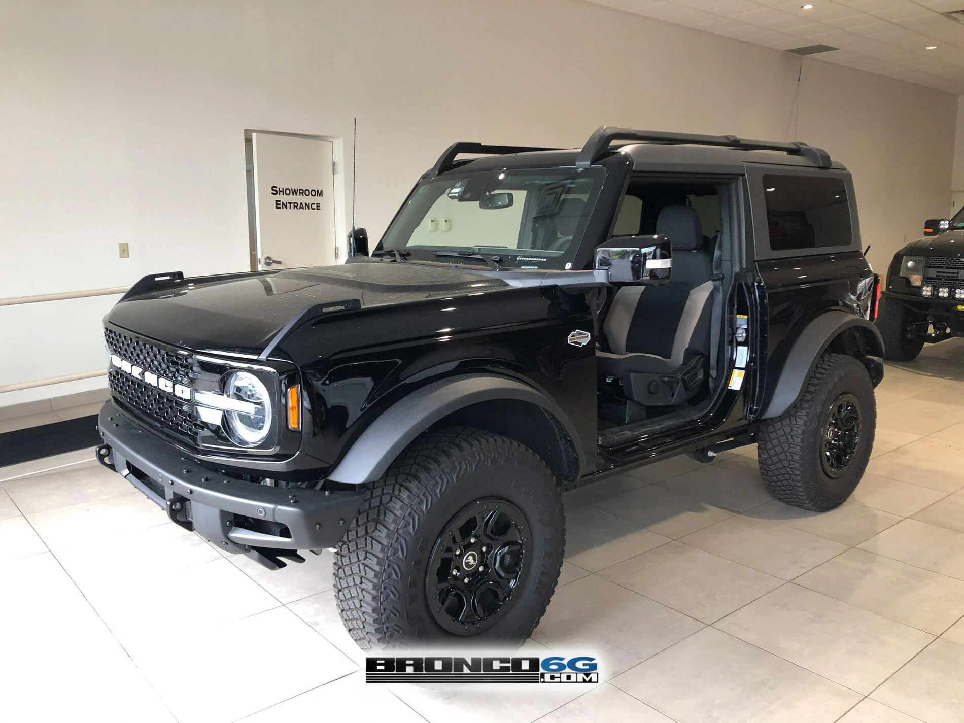Ford Bronco Today at Montrose Ford (OH): 2-Door Wildtrak with doors off black bronco 2-door wildtrak MIC top doors off removed 3