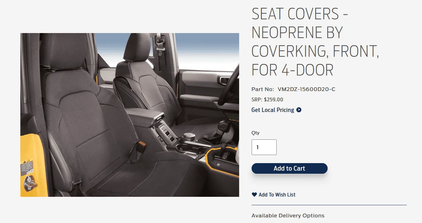 Ford Bronco Bartact Seat Covers - Bronco Availability 1622822519304