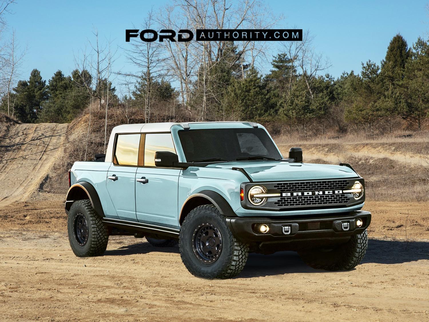 Ford Bronco Bronco Pickup Hinted by Sighting of Ford Testing a Jeep Gladiator? 2025-Ford-Bronco-Pickup-Rendering-4-door-001