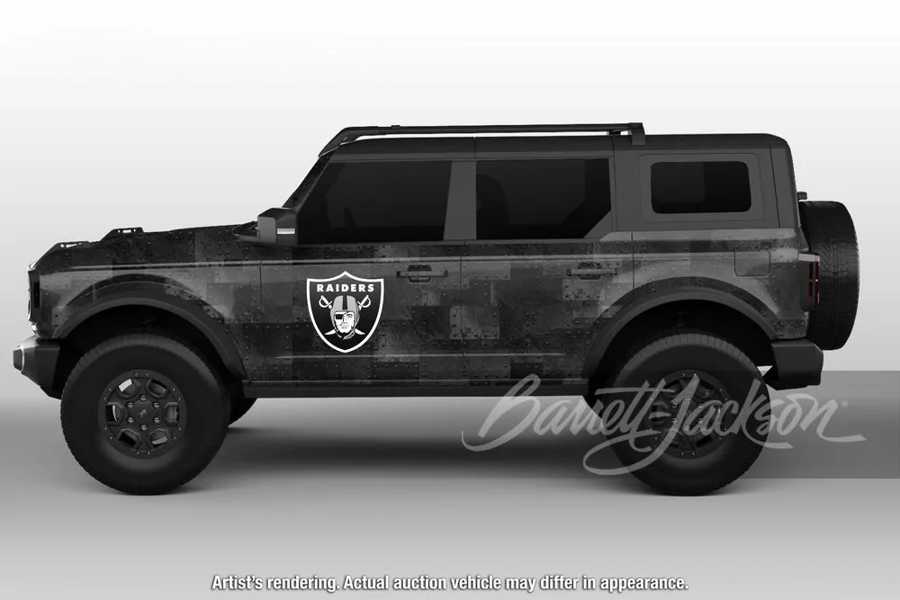 Ford Bronco Las Vegas Raiders Bronco Badlands being auctioned at Barrett Jackson raiders 2021 bronco 3