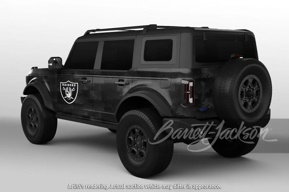 Ford Bronco Las Vegas Raiders Bronco Badlands being auctioned at Barrett Jackson raiders 2021 bronco 2