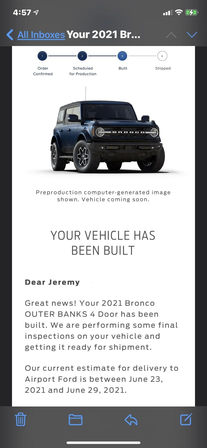 Ford Bronco “Your Bronco Has Been Built” Status Thread! 🤩 54EA3159-73E5-4E55-99A3-75715CCA7C47