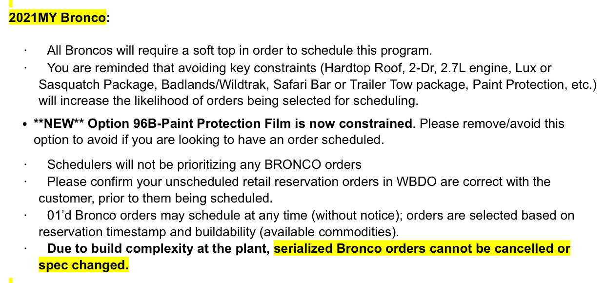 Ford Bronco Problems ordering with dealer 1624556034895