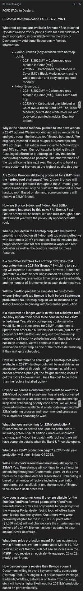 Ford Bronco 6/25 Email & FAQ: Modular Hardtops Delayed Until 2023MY | Price Protection Extension | Free Hardtop Prep Kit Screenshot_20210625-134941_Samsung Internet