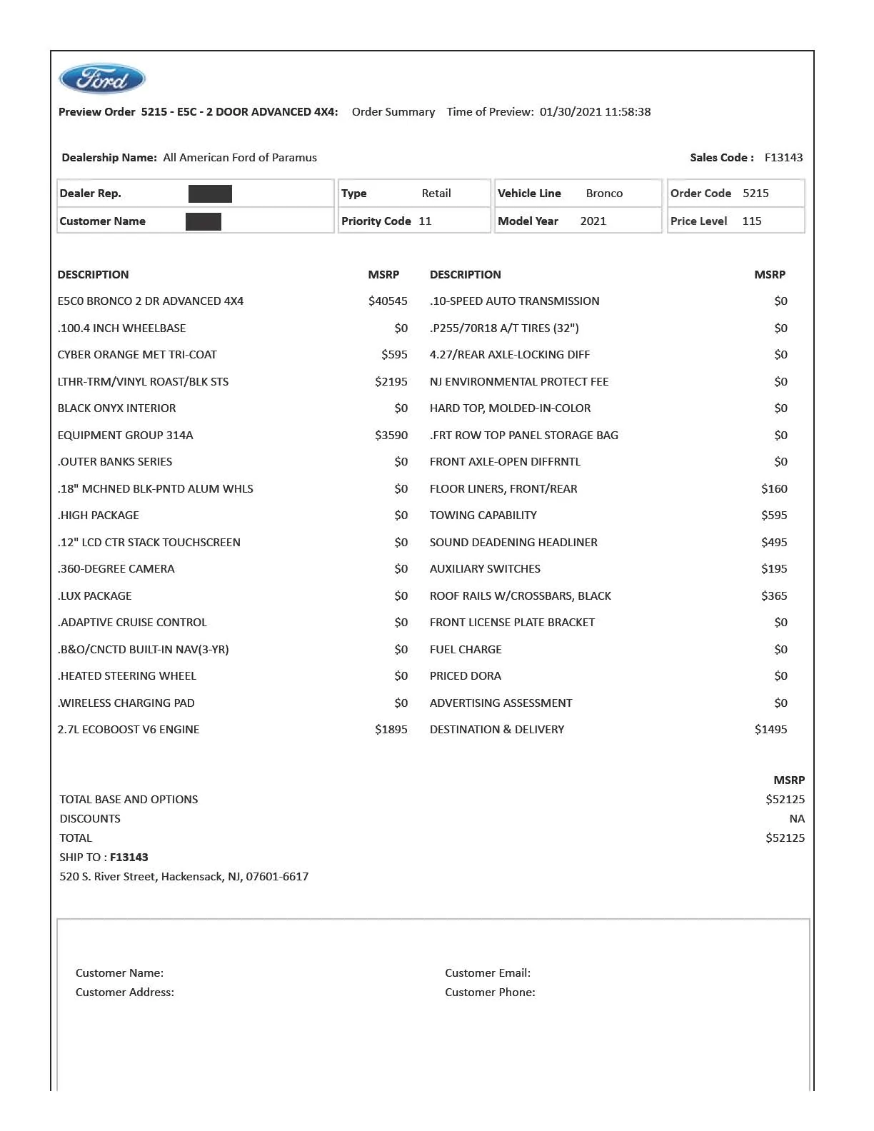 Ford Bronco CYBER ORANGE Bronco Club Build Sheet Order_Redacted_Page_1