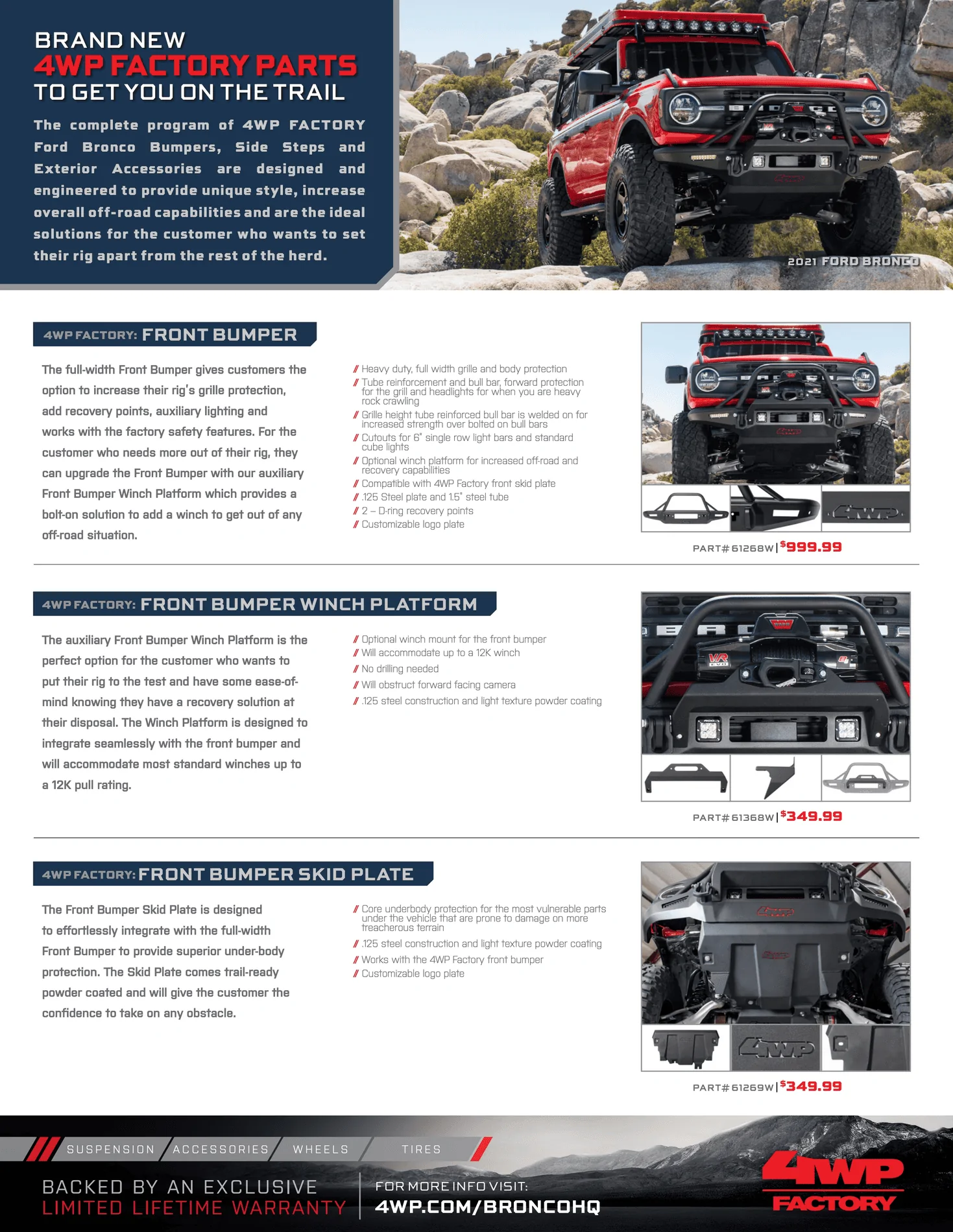Ford Bronco 4WP Bronco Program Official Launch. Accessories / Parts Catalog and Pricing Are Here. 4WP-Factory_Bronco_Accessories-Suspension_page_1