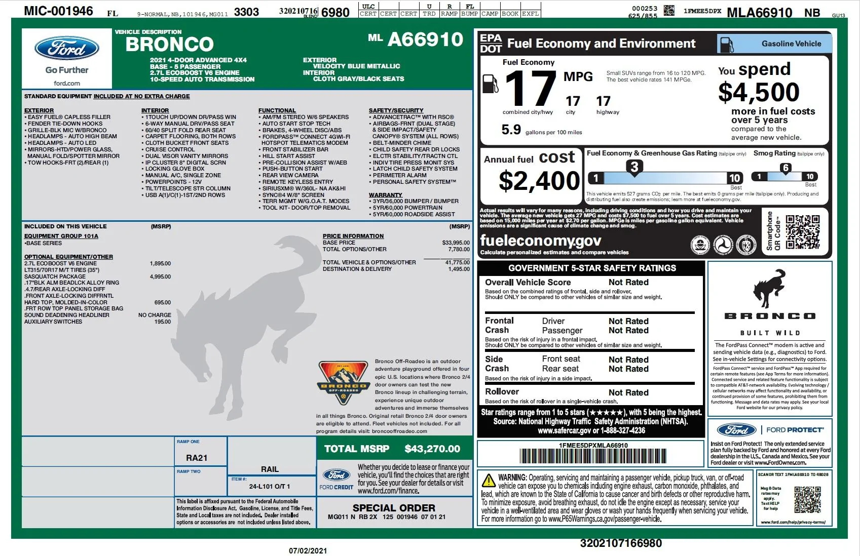 Ford Bronco Base Model Bronco Thread My window sticker