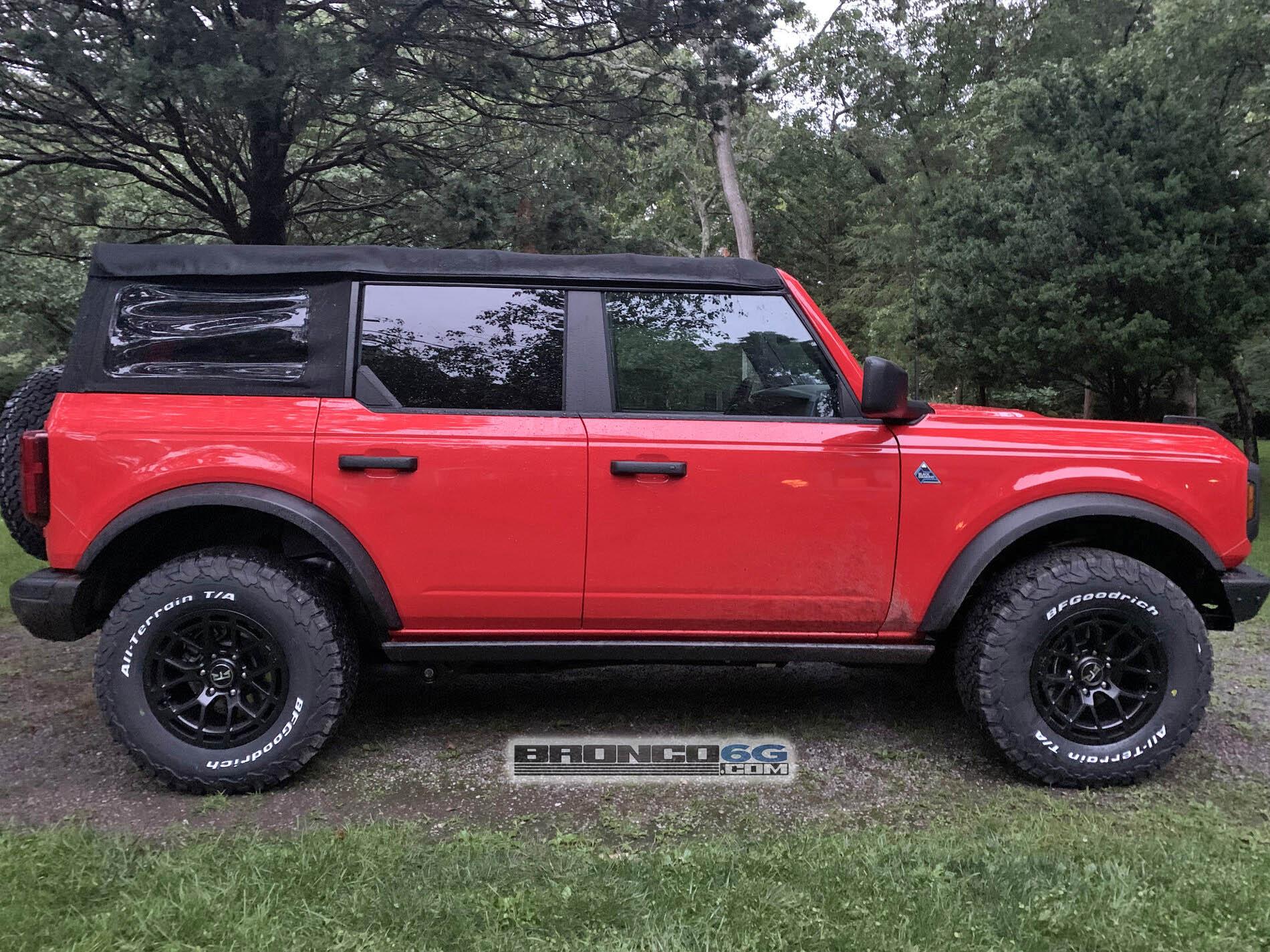 Ford Bronco Bye Bye Steelies. Hello RTR Wheels on my 2021 Bronco RTR tech 6 wheel on 2021 Bronco 4-Door Race Red 5
