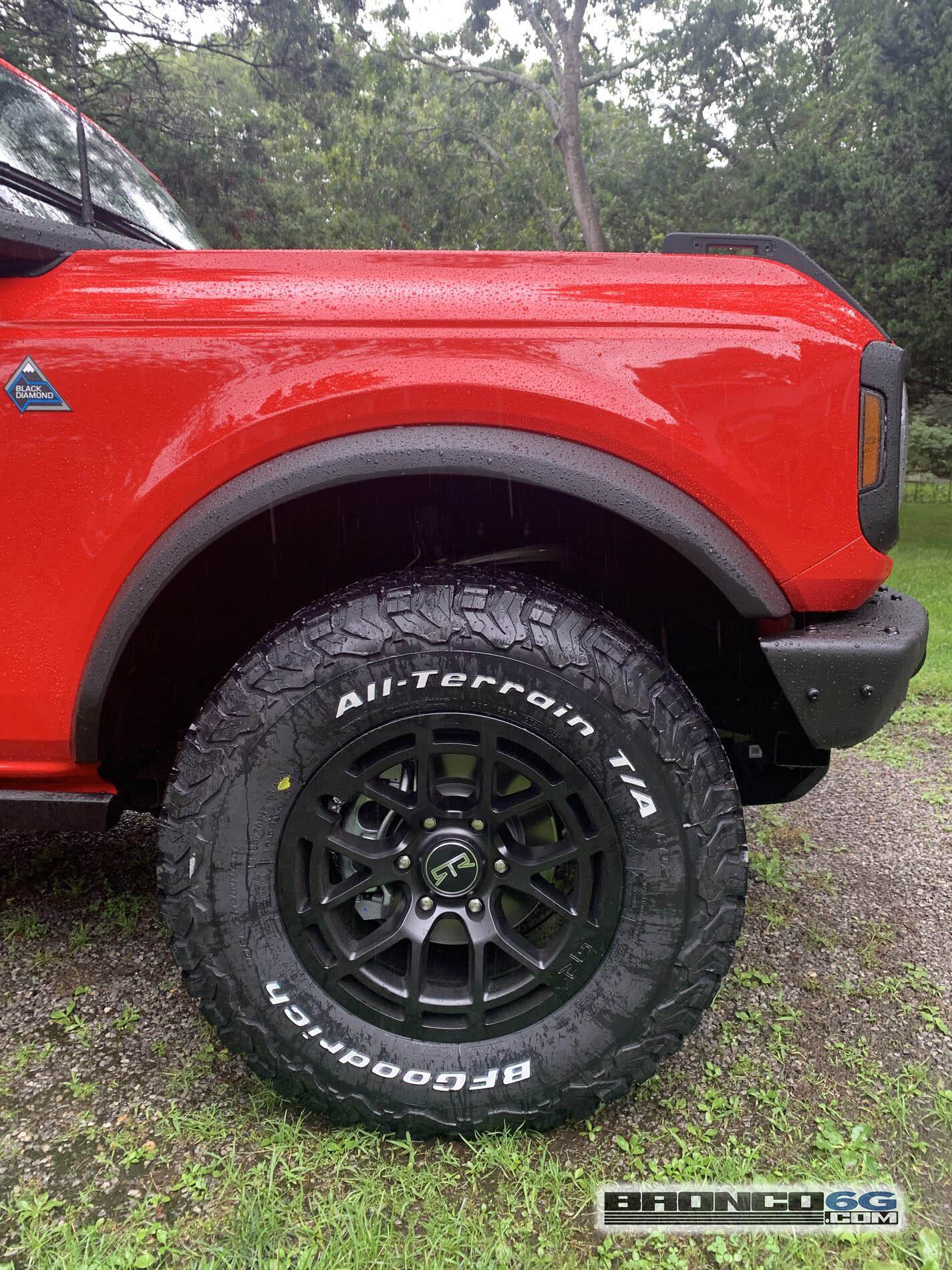 Ford Bronco Bye Bye Steelies. Hello RTR Wheels on my 2021 Bronco RTR tech 6 wheel on 2021 Bronco 4-Door Race Red 2