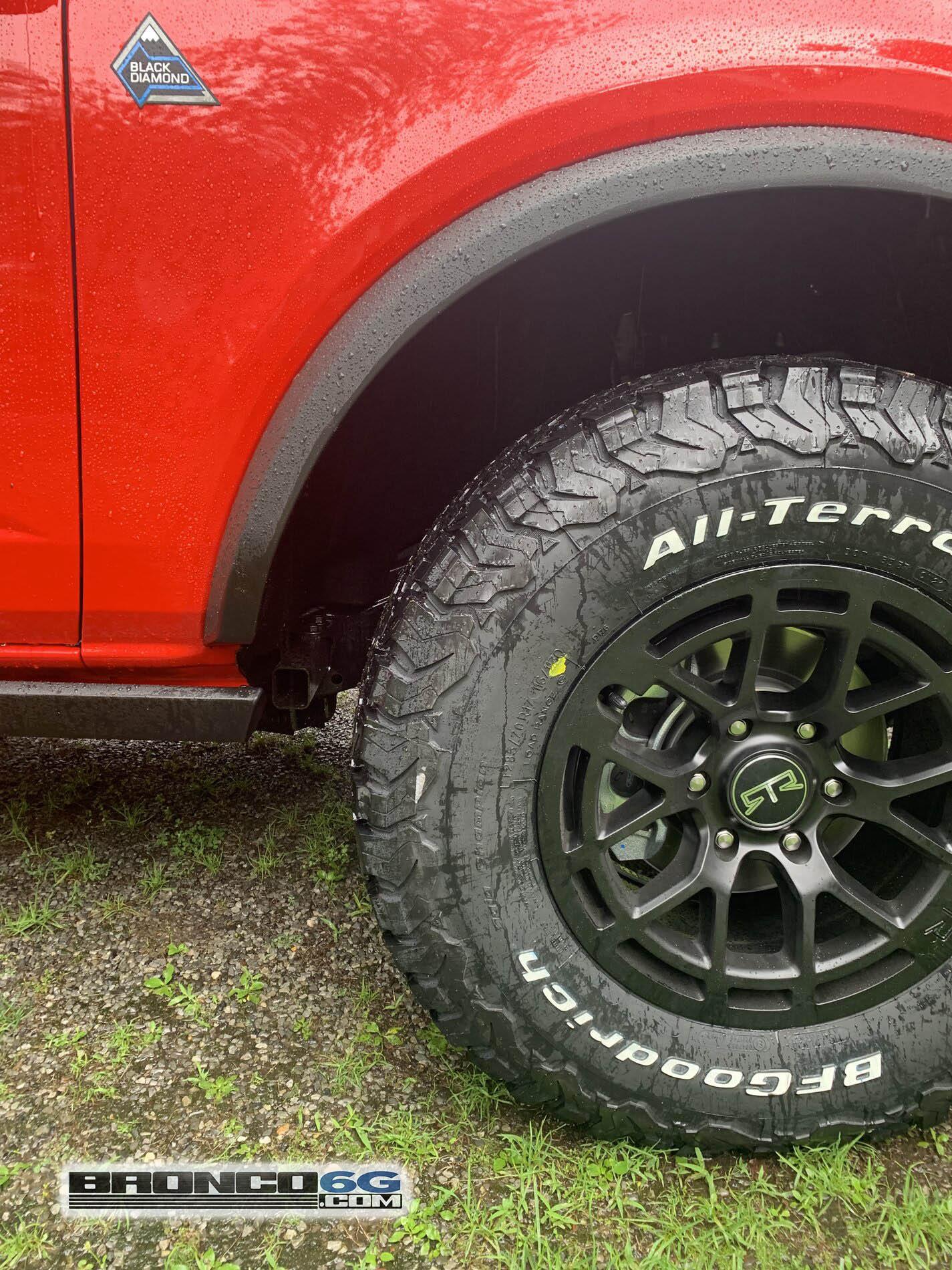 Ford Bronco Bye Bye Steelies. Hello RTR Wheels on my 2021 Bronco RTR tech 6 wheel on 2021 Bronco 4-Door Race Red 4
