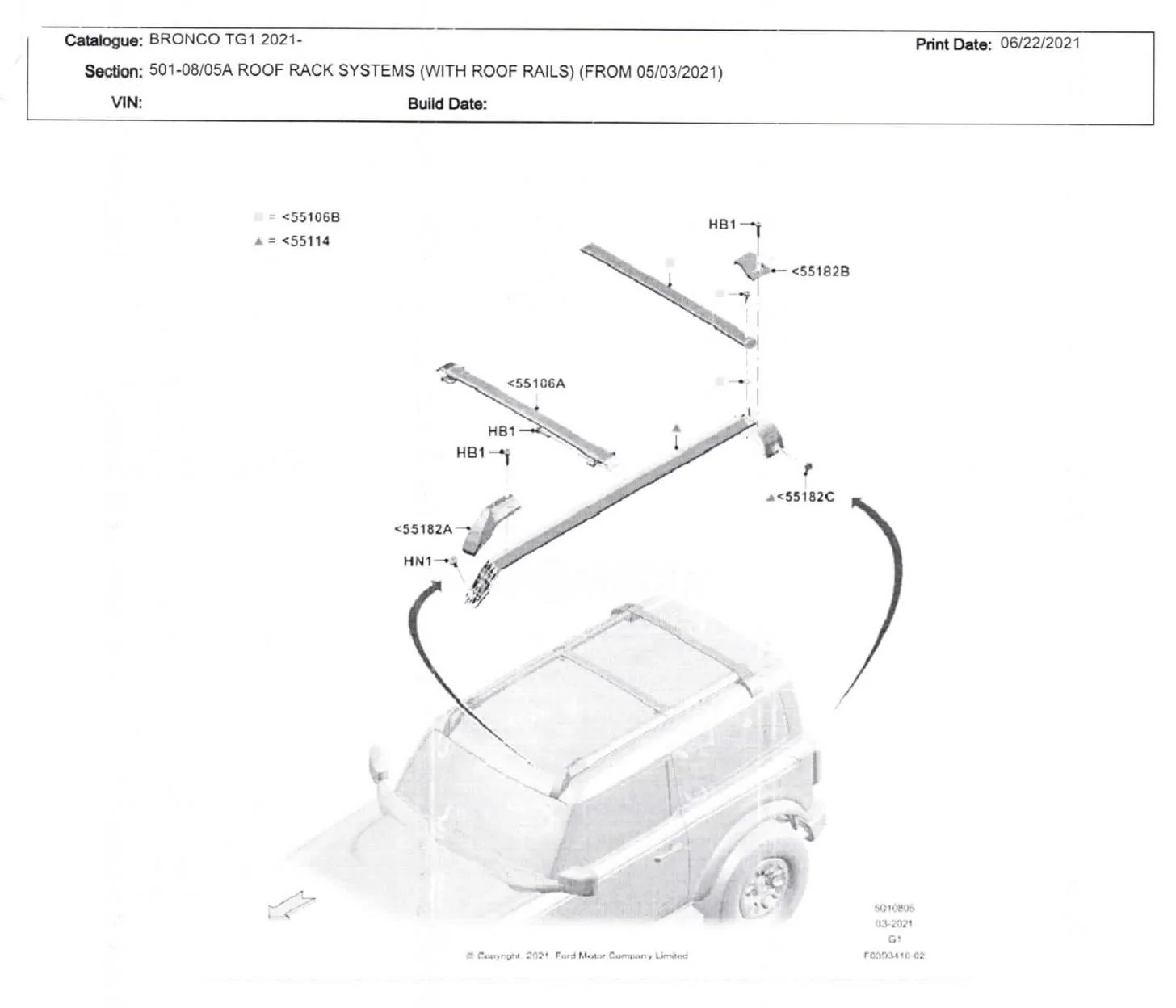 Ford Bronco Bronco factory roof rack diagram with part numbers 2021 Bronco Roof Rack Diagram Parts Numbers