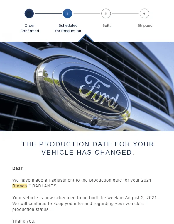 Ford Bronco Production date disappeared from Ford site? 1625849928778