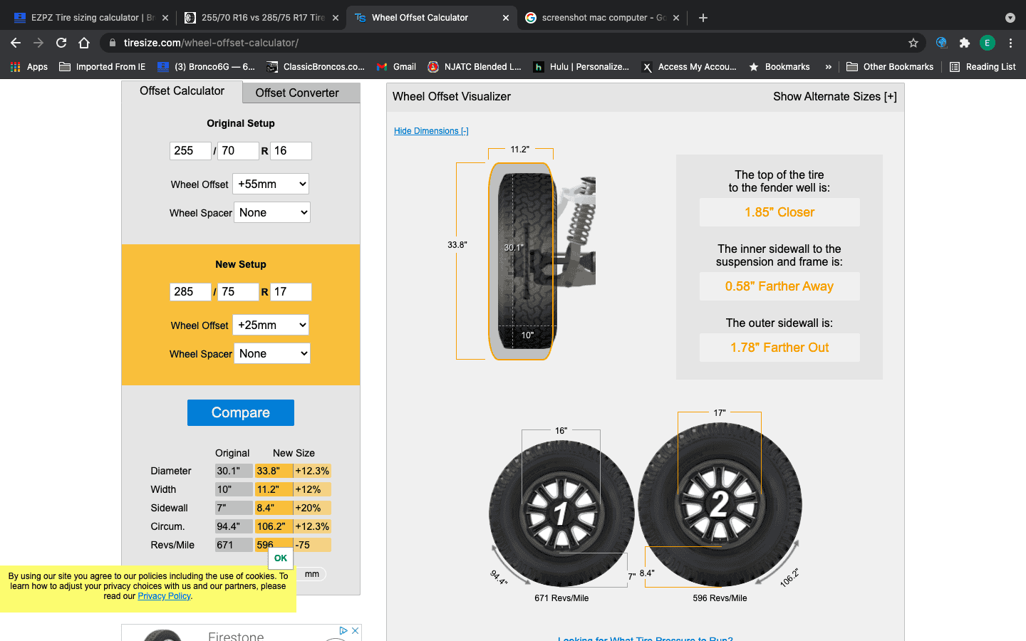 Ford Bronco EZPZ Tire sizing calculator 1626062202226