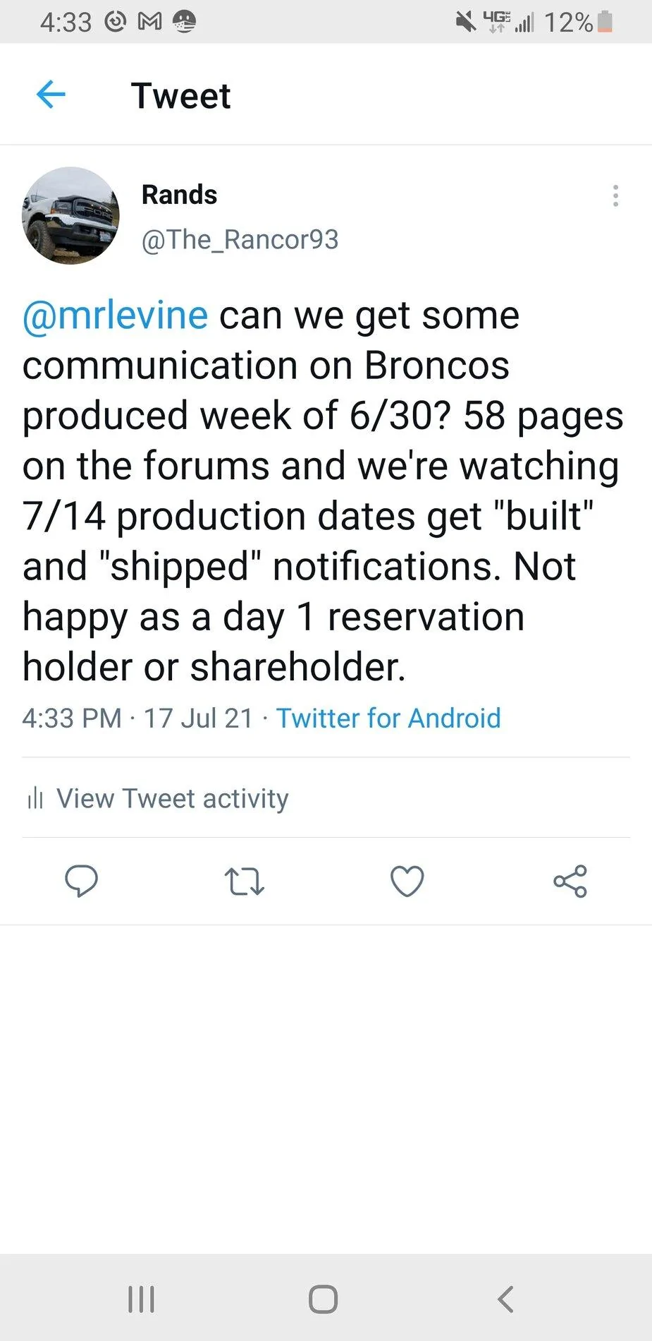 Ford Bronco 6/30 blend dates Screenshot_20210717-163324_Twitter