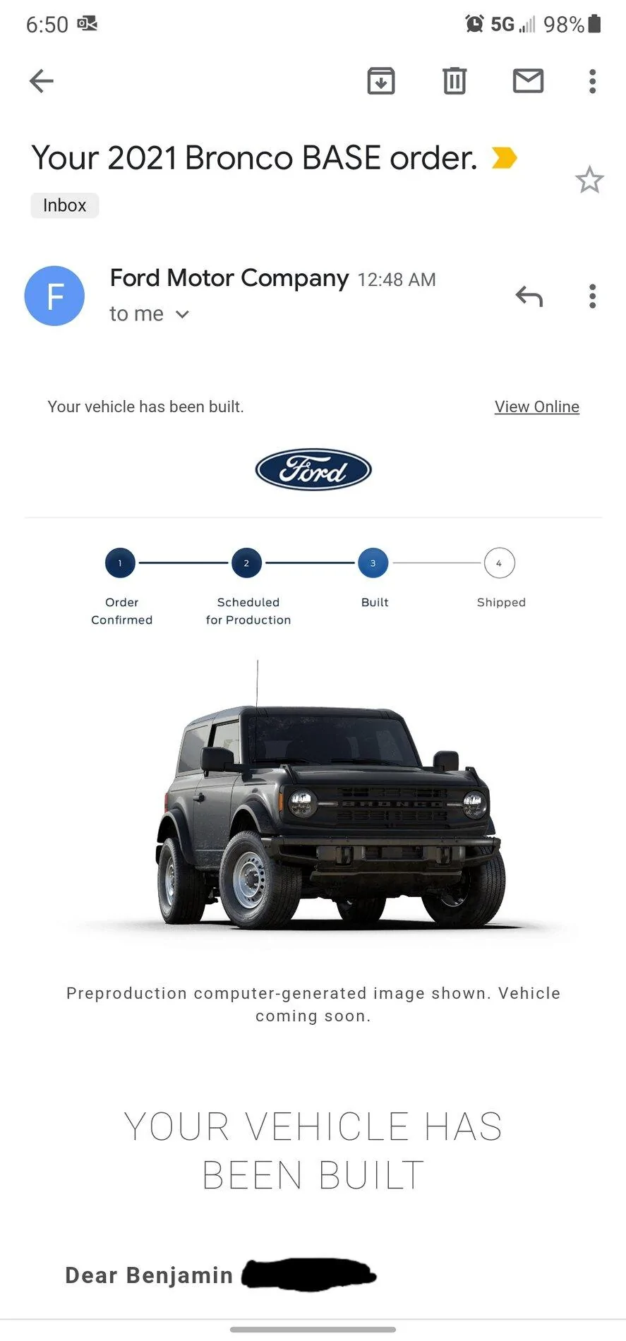 Ford Bronco Who's a 7/19 build? Screenshot_20210720-065029_Gmail