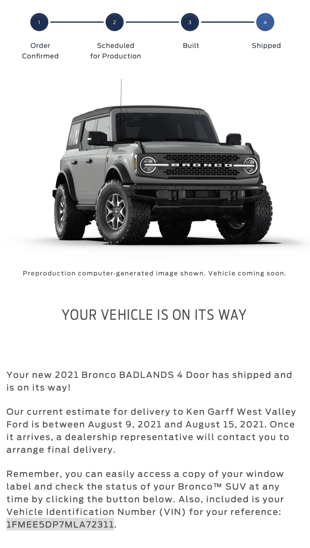 Ford Bronco Who's a 7/19 build? Shipped