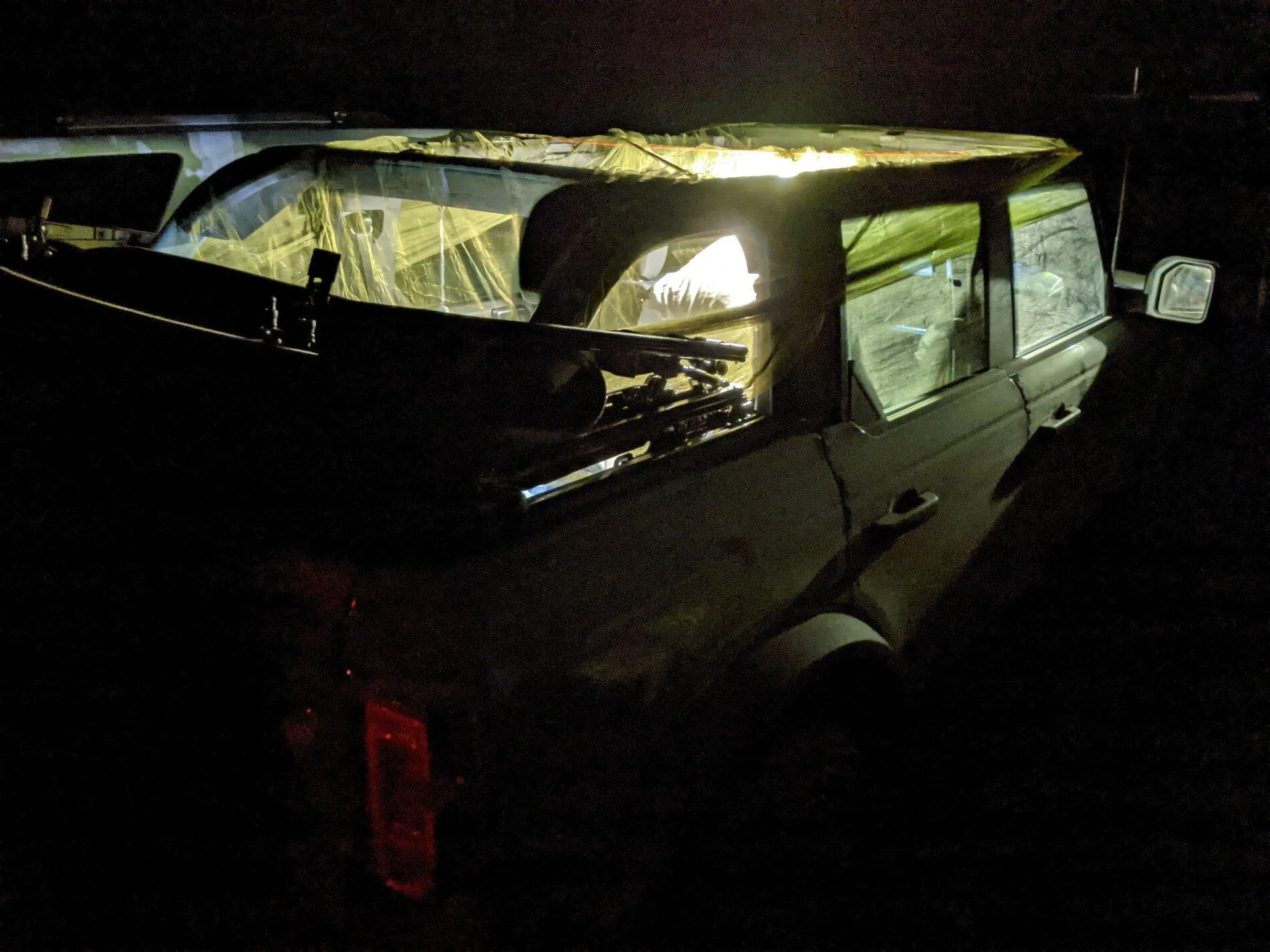 Ford Bronco Hacks for sleeping overnight in a 2021 Bronco 4-Door - bug net and cargo platform DIY PXL_20210725_060132458.NIGHT