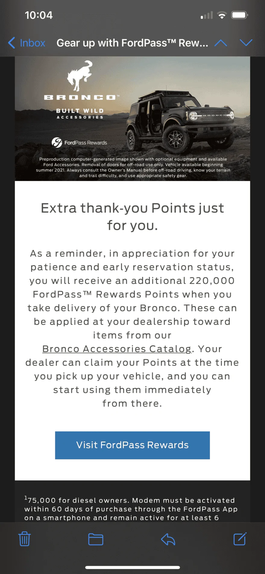 Ford Bronco How long for FordPass points to get credited? 042F7C88-1F27-4184-968F-F81615AD47C7