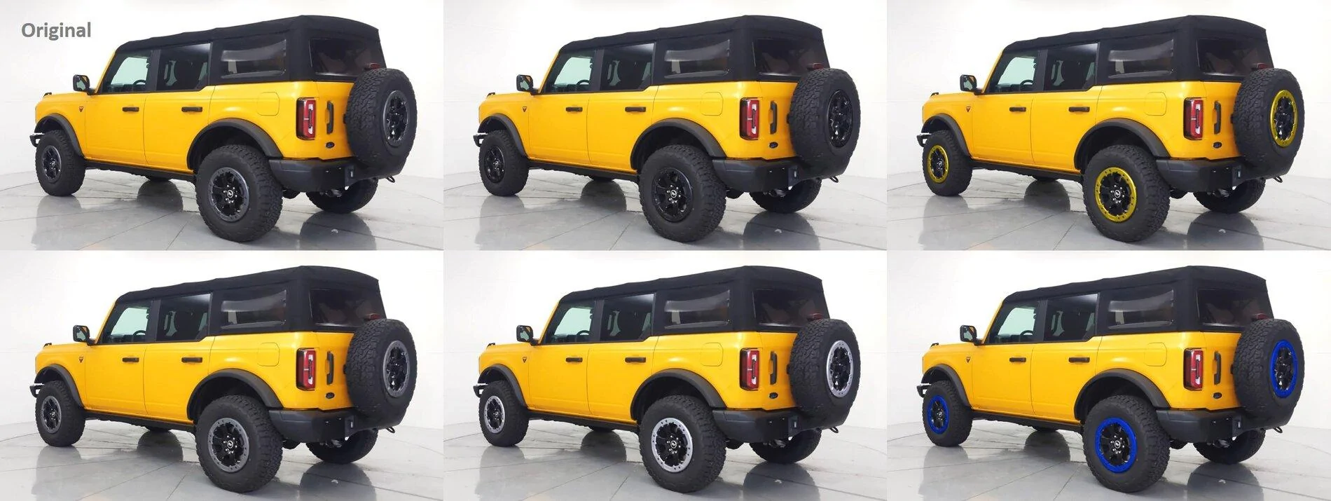 Ford Bronco Beadlock Capable Wheels Rings Removal and Color Changed (Powdercoated) - Non-Sasquatch Badlands Cyber Badlands Trim Study (1)