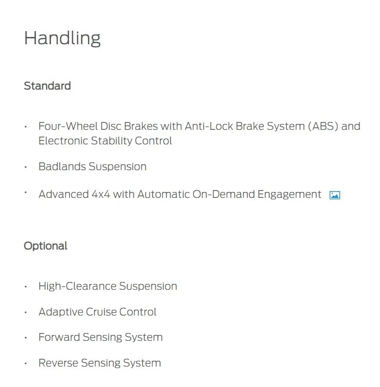 Ford Bronco Badlands vs. BadSquatch (Badlands + Sasquatch) Comparison Chart BL Spec - HCS