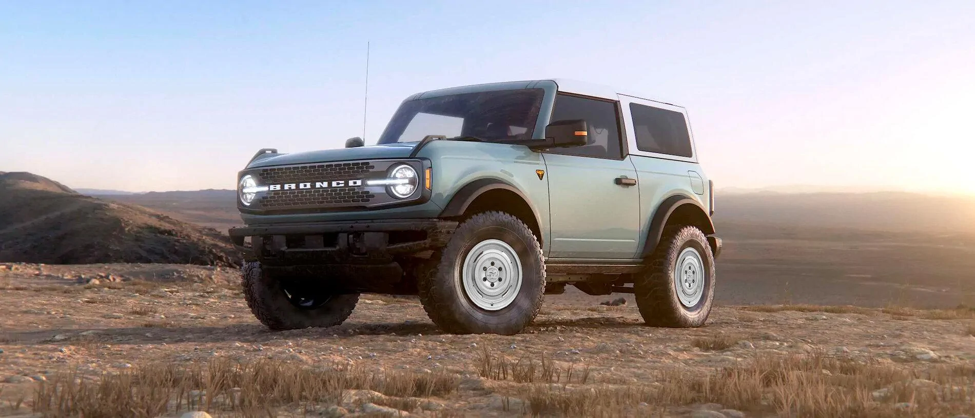 Ford Bronco Photoshop request - Dog-dish Hubcpas CactusGray2Door