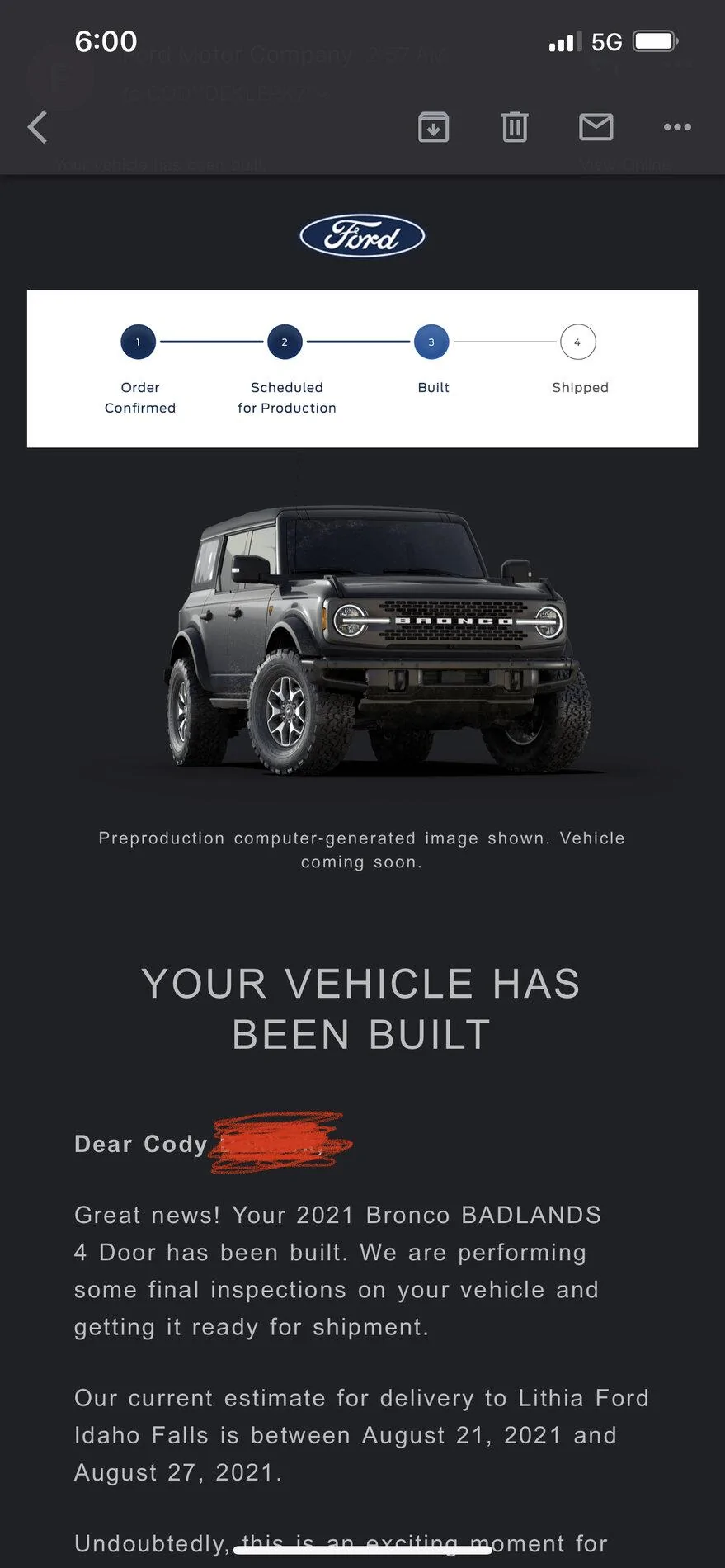 Ford Bronco Who's a 7/19 build? 21538B46-D9B1-44CD-A006-2A0CA0351C20