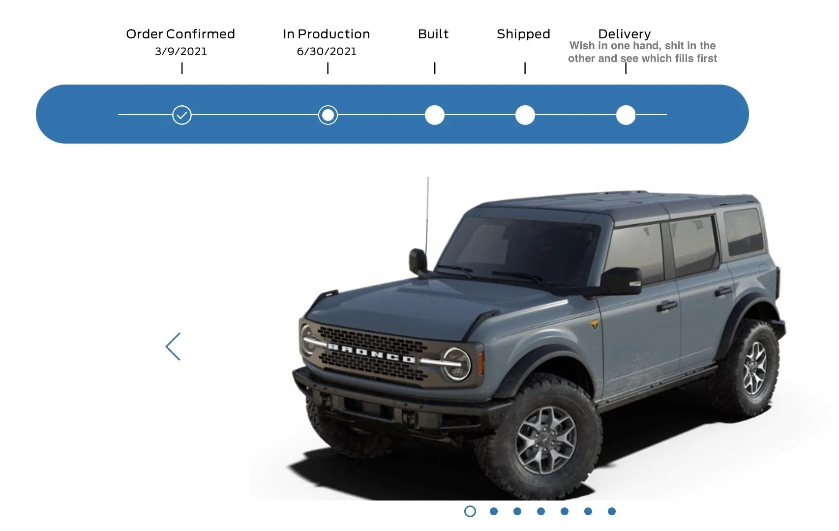 Ford Bronco 6/30 blend dates Order Status
