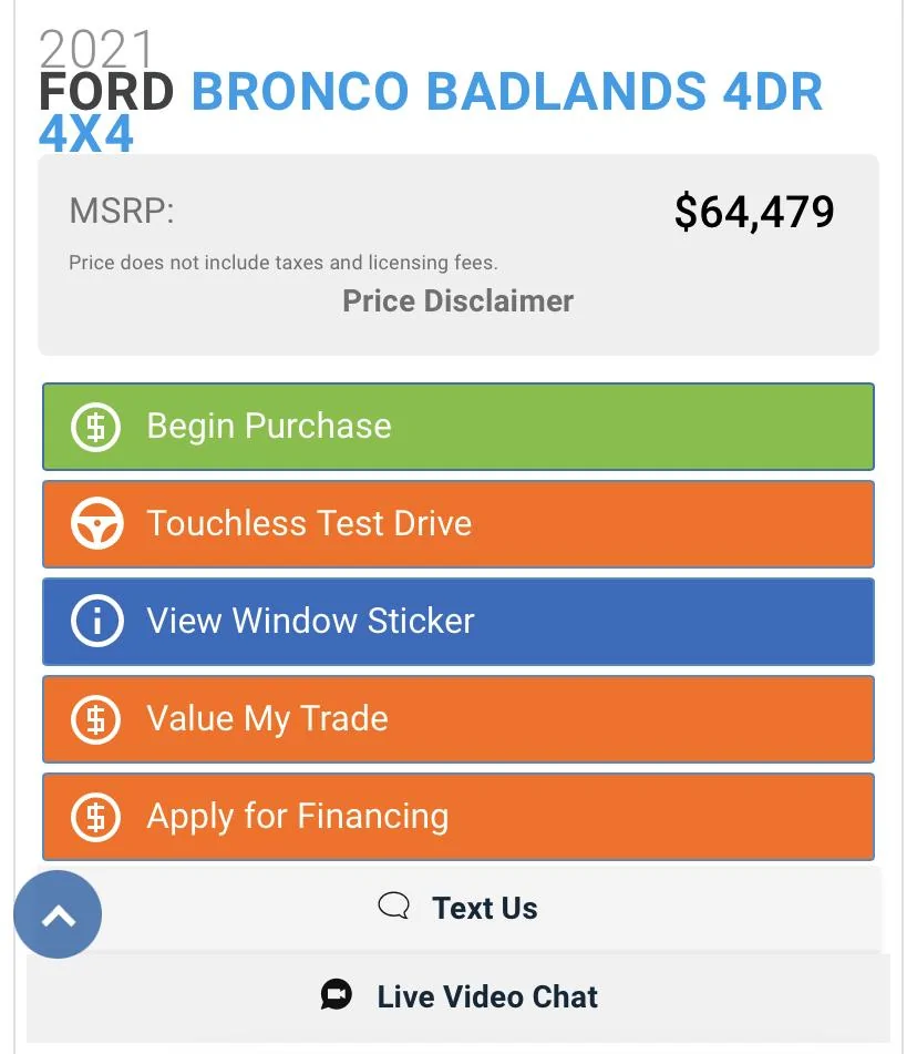 Ford Bronco Reservations listed on dealer website 1755751E-0668-430C-ADE0-8F9013D30451