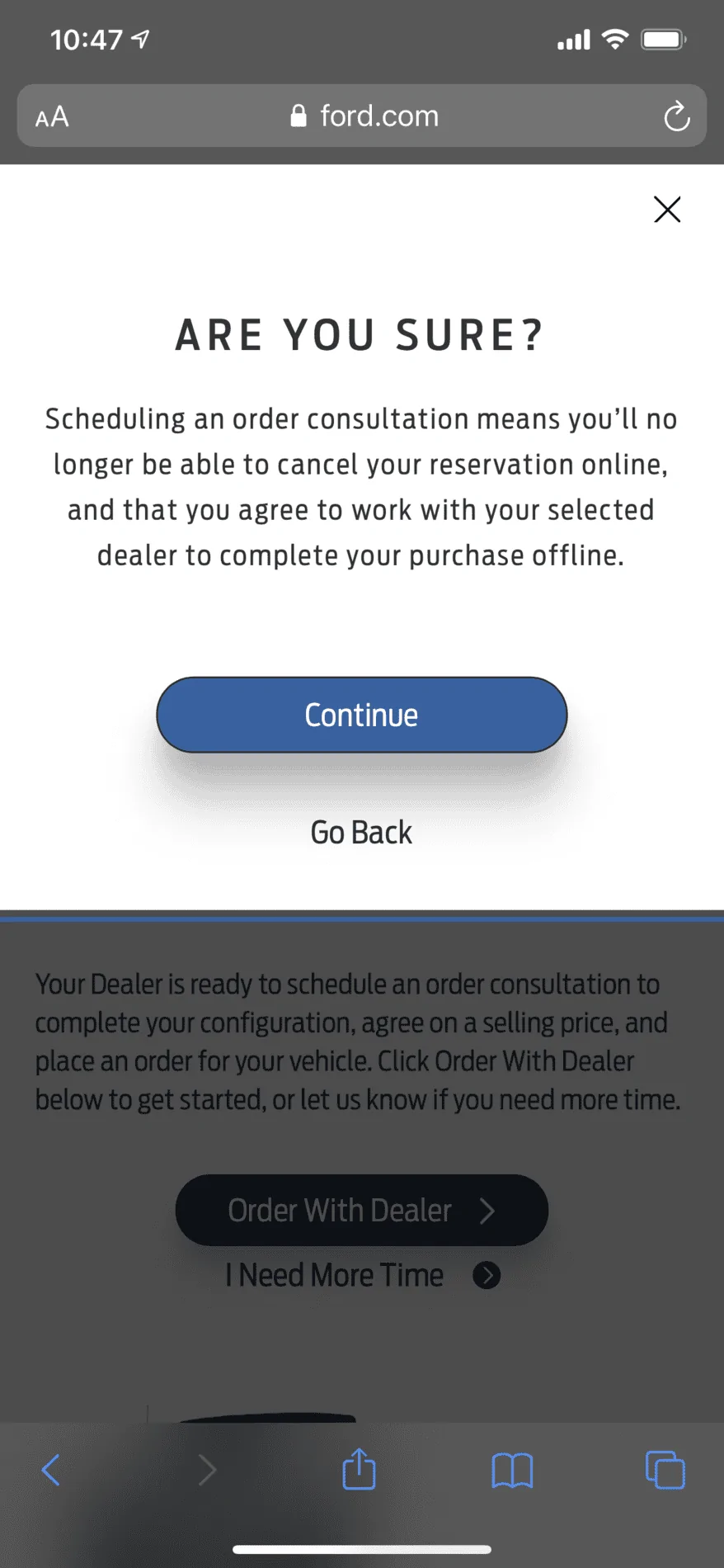 Ford Bronco Reservation conversion to order Error Message 08/04 DD227AAF-76AD-4BA5-B789-3399C2CA0022