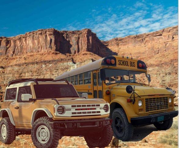 Ford Bronco Cyber Orange vs School Bus side-by-side B6945999-EA05-4ED6-8488-7993F7CF1BB7