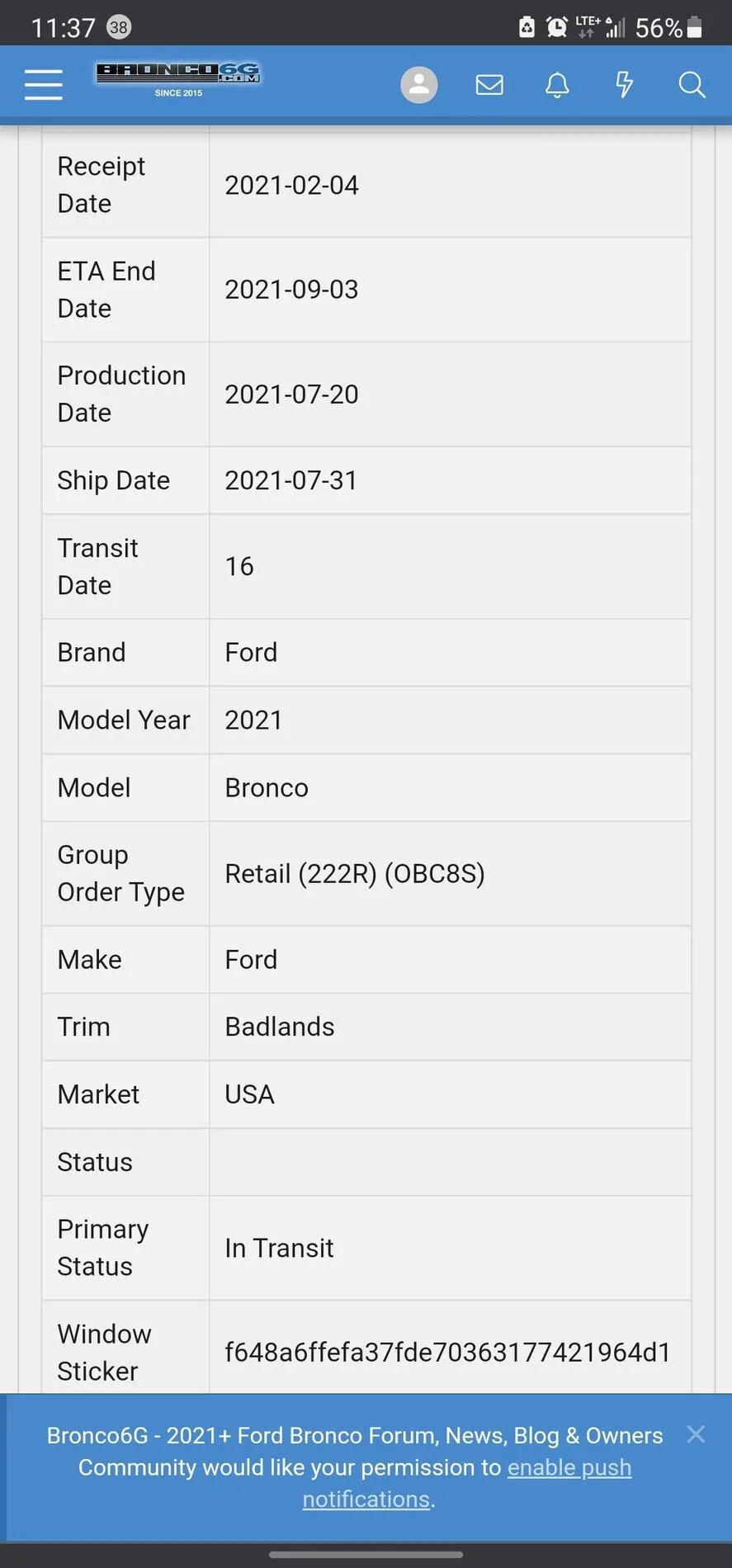 Ford Bronco Who's a 7/19 build? Screenshot_20210810-113735_Chrom