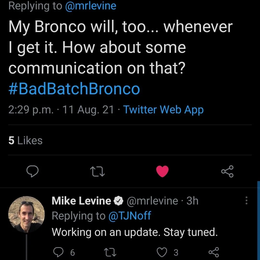 Ford Bronco Mike Levine's non-answer... or is it? Screenshot_20210811-174801_Twitter